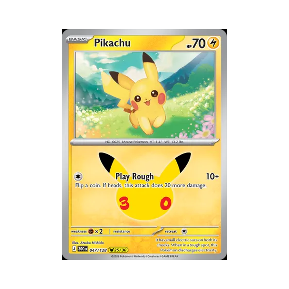 30C047-128 Pokemon TCG Pikachu 25/30 30th Celebration (English Ver.)