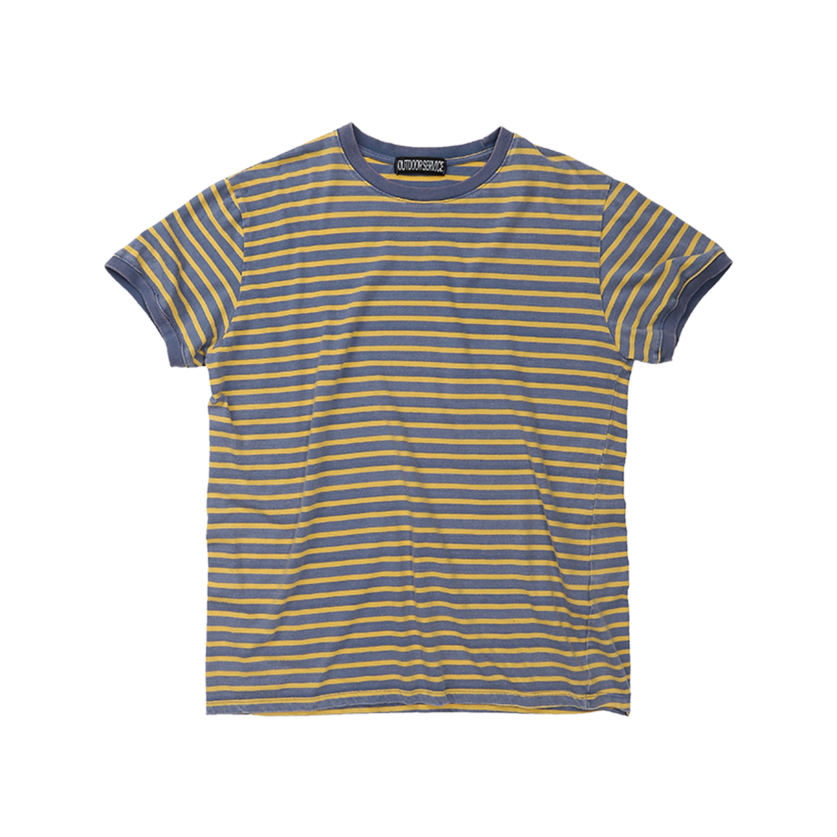 MIED01219 OS Washed Stripe Ringer Tee - Blue/Yellow