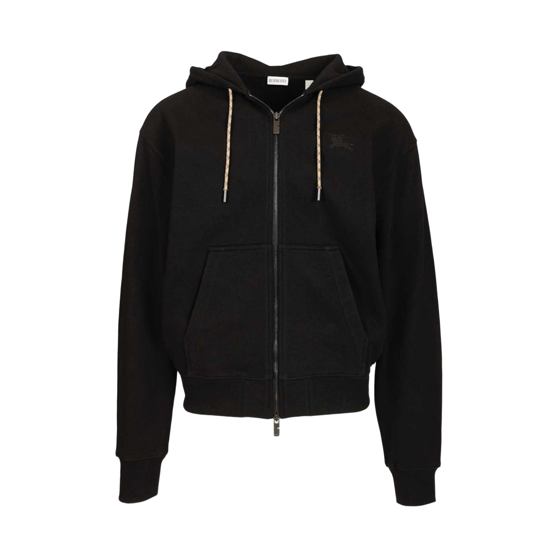 8119052 Burberry EKD Embroidered Classic Check Elbow Patch Cotton Hooded Zip Up Black