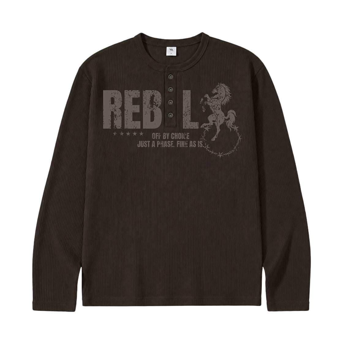 26FV007 Venhit REBEL Waffle Henley Neck Long Sleeve Brown