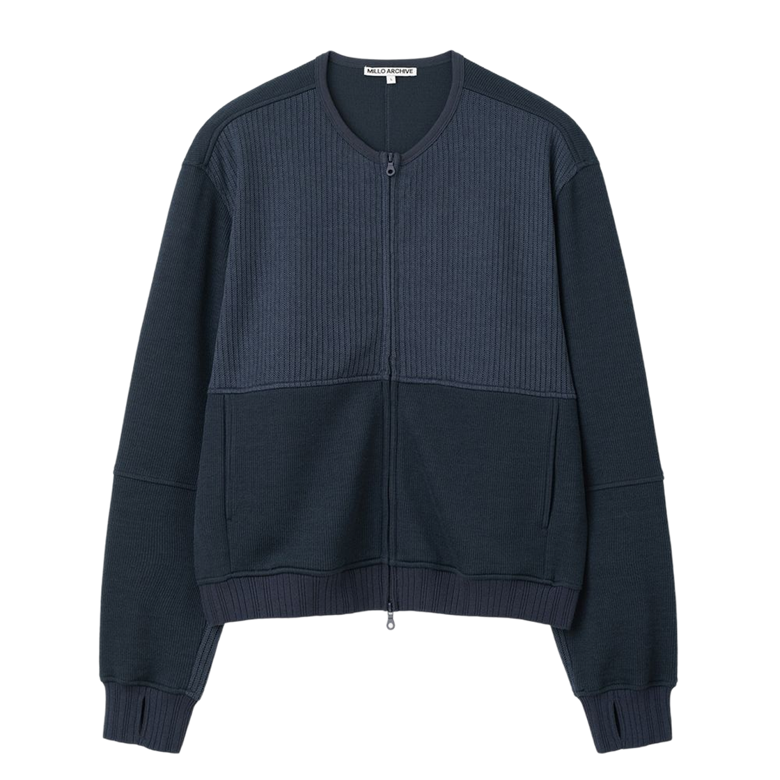 ML934NAV milloarchive Mixed Panel Knit Zip-Up Navy