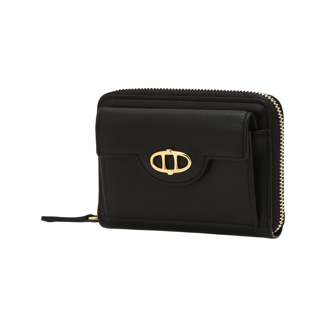 AAHO6F855BK Athe Vanessabruno Acc Double A Black Leather Pocket Zipper Coin Purse Black