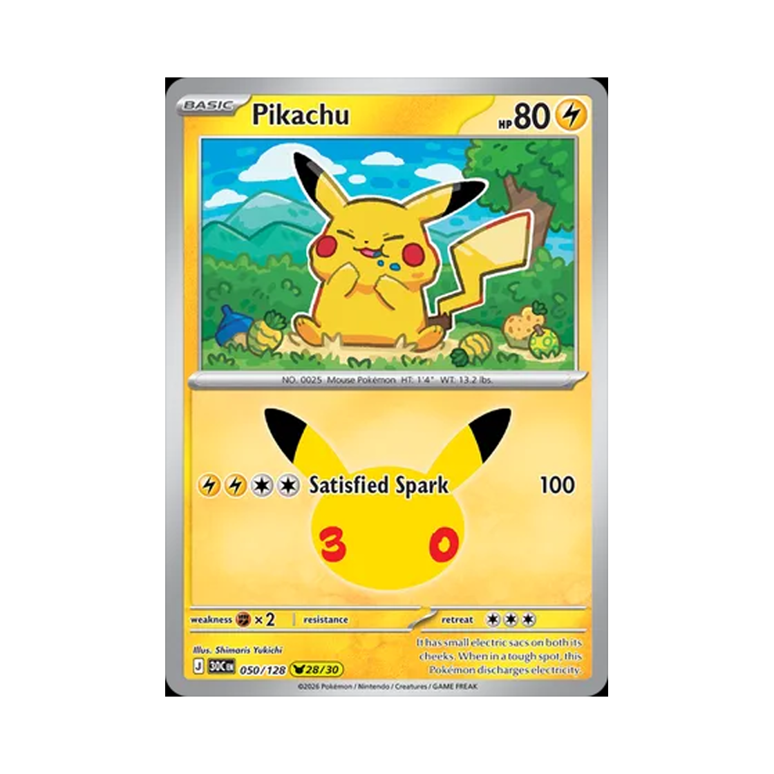 30C050-128 Pokemon TCG Pikachu 28/30 30th Celebration (English Ver.)