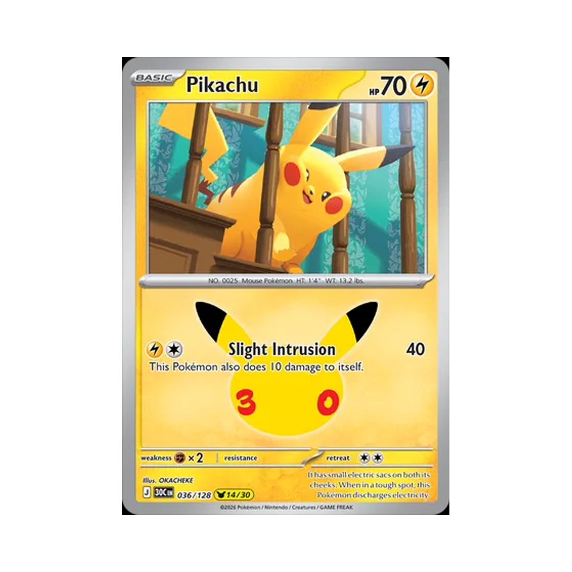 30C036-128 Pokemon TCG Pikachu 14/30 30th Celebration (English Ver.)