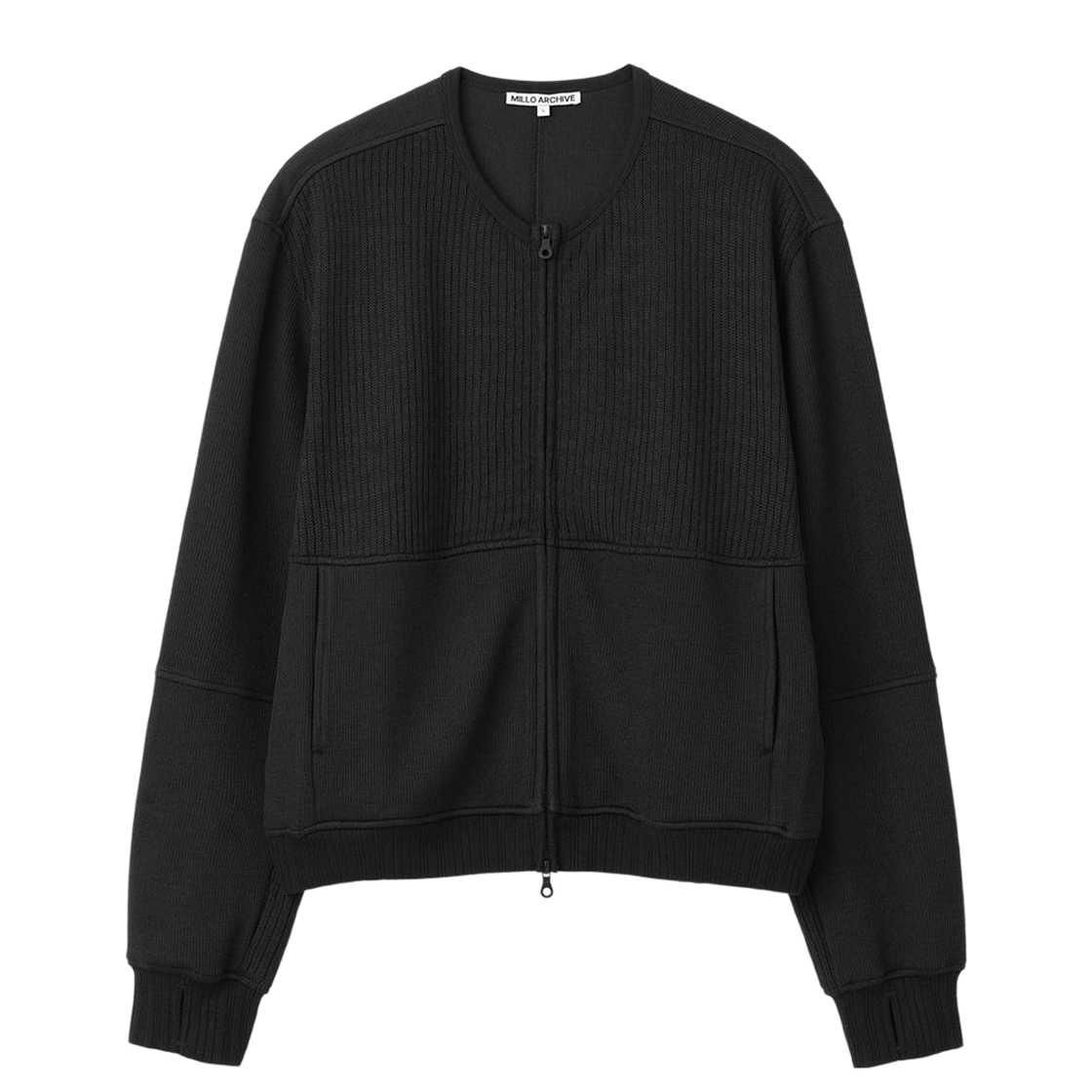ML934BLK milloarchive Mixed Panel Knit Zip-Up Black
