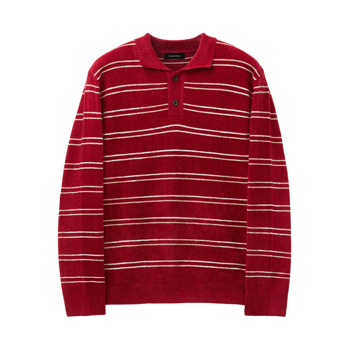 커스텀멜로우 셔닐 스트라이프 카라 니트 레드(Customellow Chenille Striped Collared Knit Red)