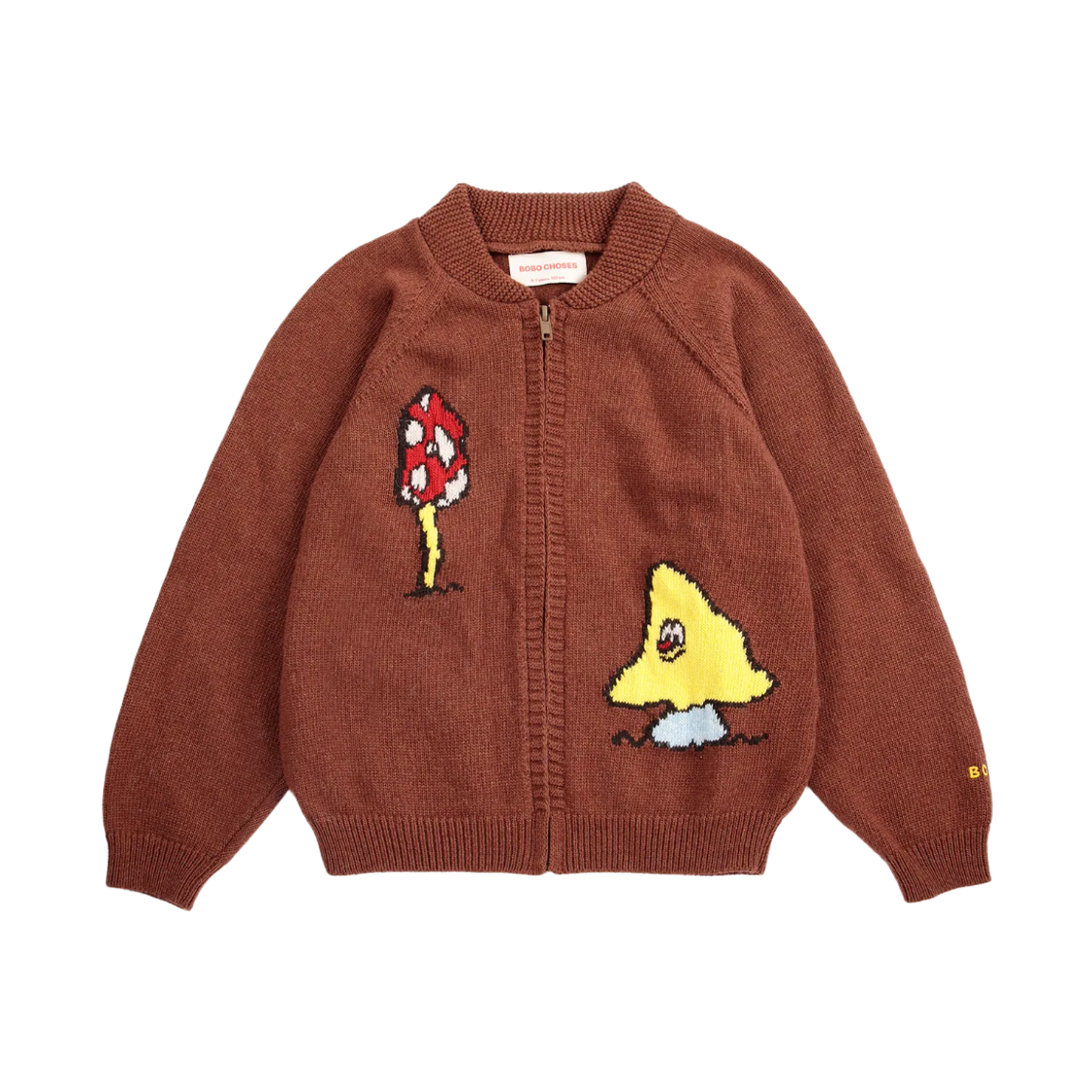 (키즈) 보보쇼즈 머쉬 몬스터 듀오 집 가디건 다크 브라운((Kids) Bobo Choses Mush Monster Duo Zipped Cardigan Dark Brown)