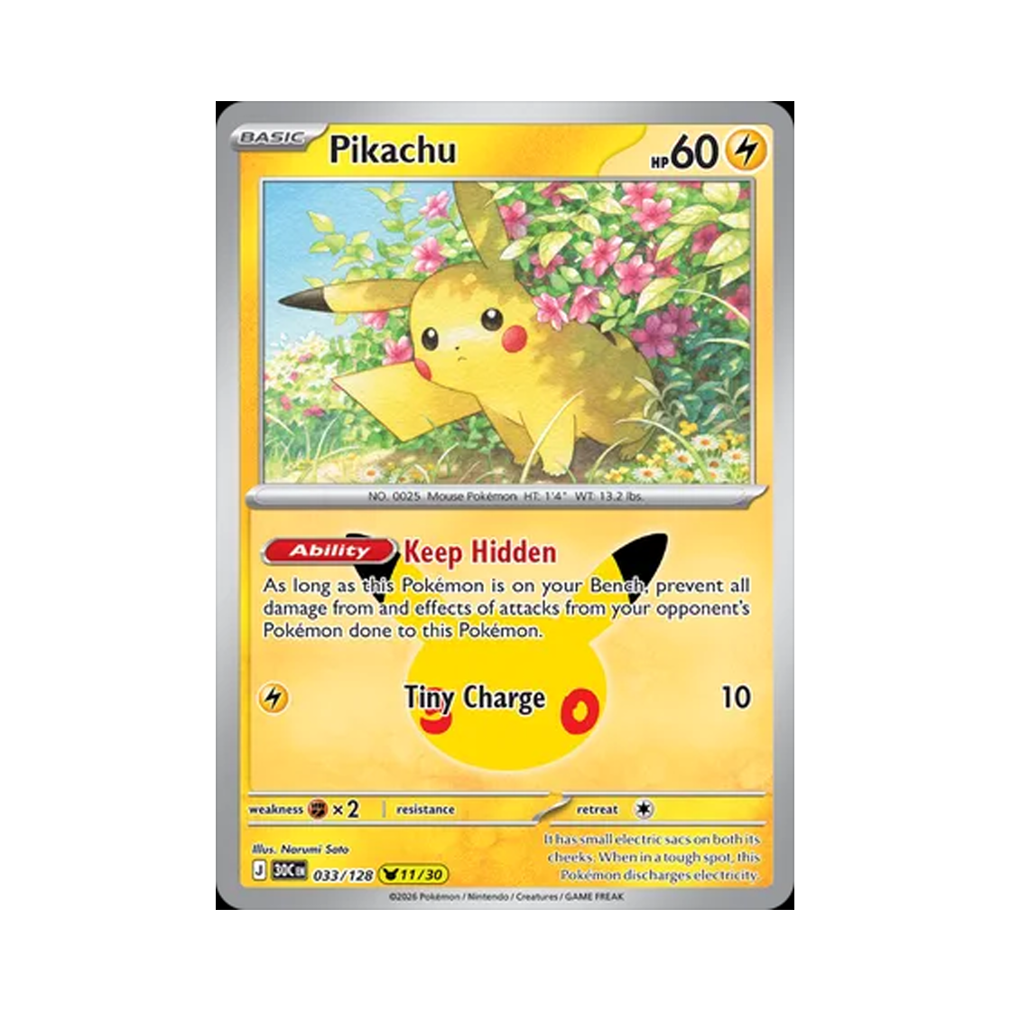 30C033-128 Pokemon TCG Pikachu 11/30 30th Celebration (English Ver.)