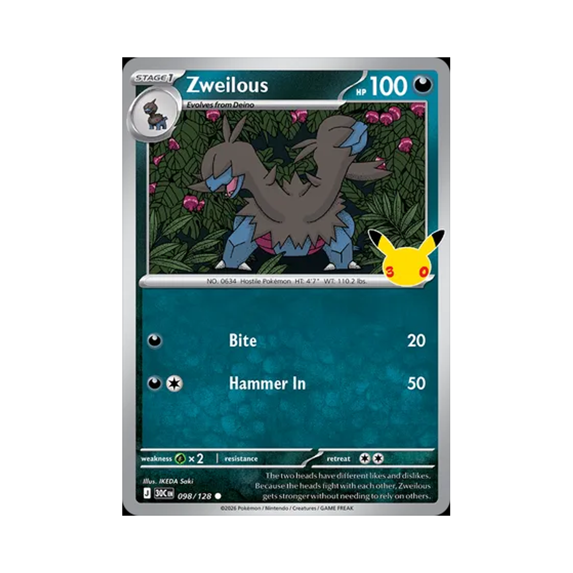 30C098-128 Pokemon TCG Zweilous C 30th Celebration (English Ver.)