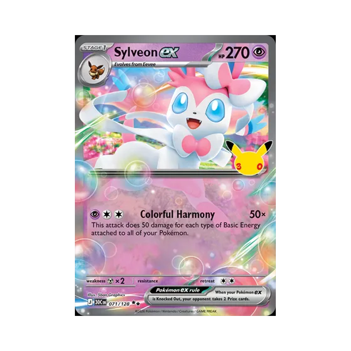30C071-128 Pokemon TCG Sylveon ex RR 30th Celebration (English Ver.)