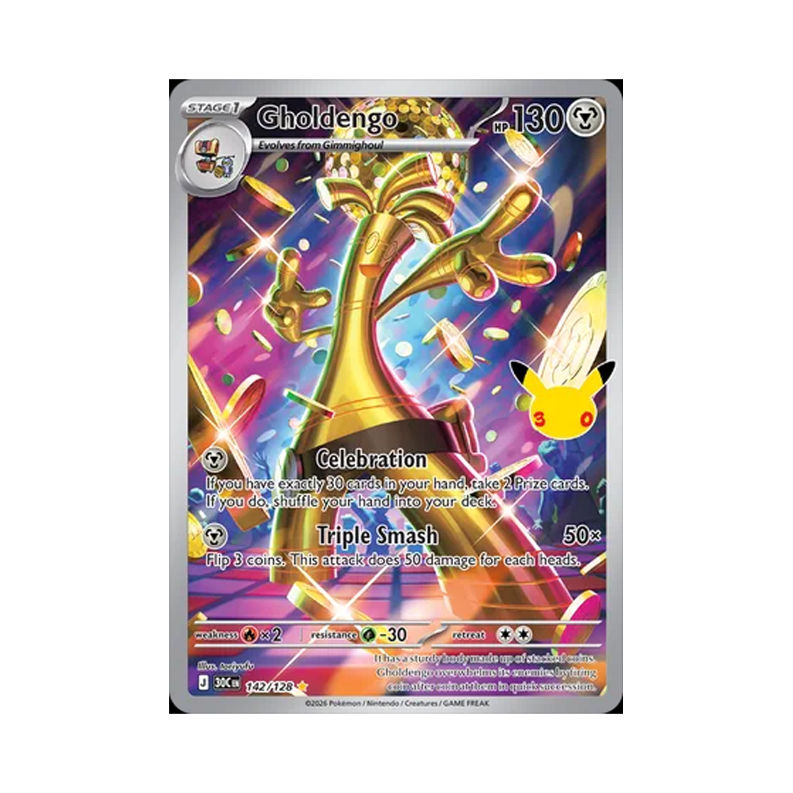 30C142-128 Pokemon TCG Gholdengo AR 30th Celebration (English Ver.)