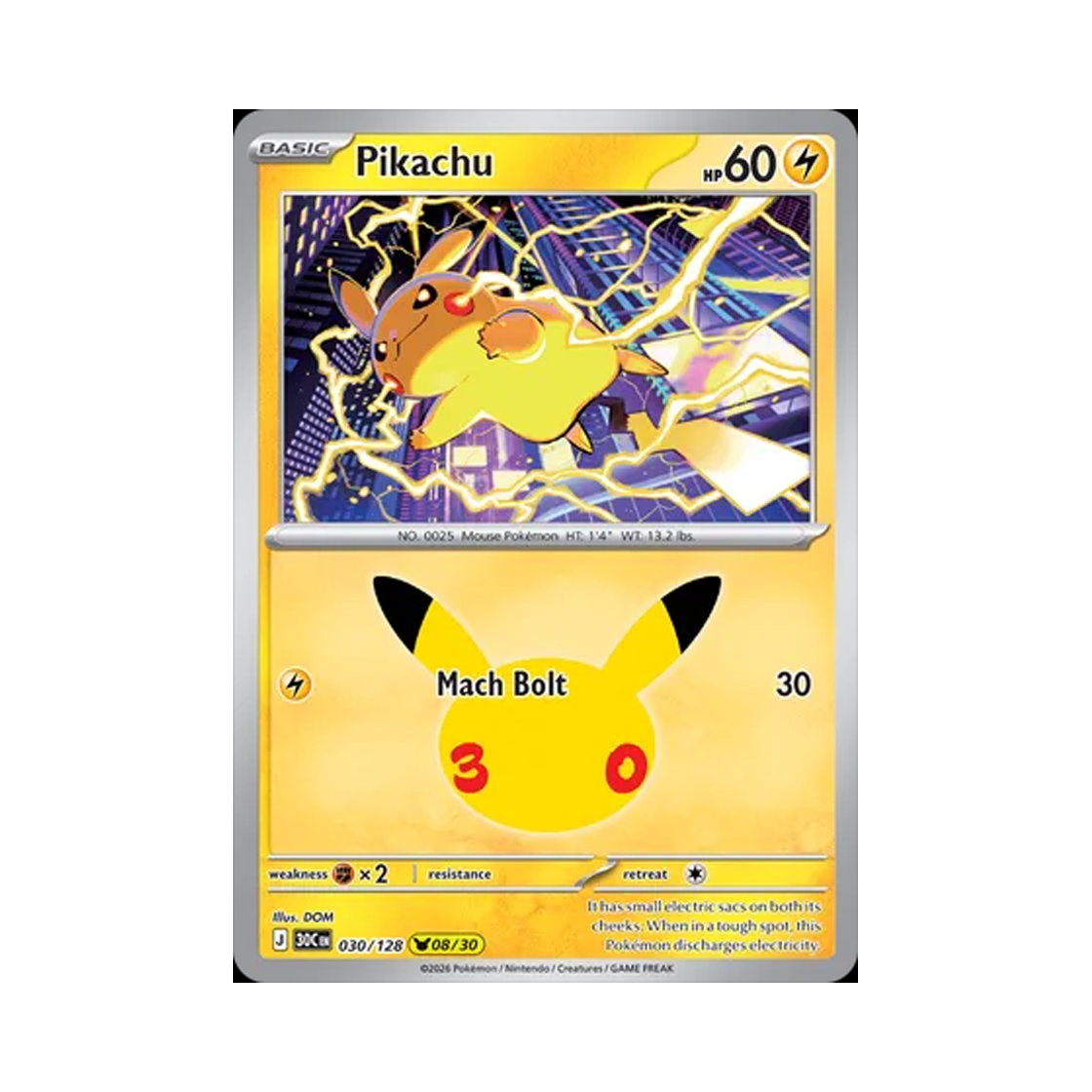 30C030-128 Pokemon TCG Pikachu 08/30 30th Celebration (English Ver.)