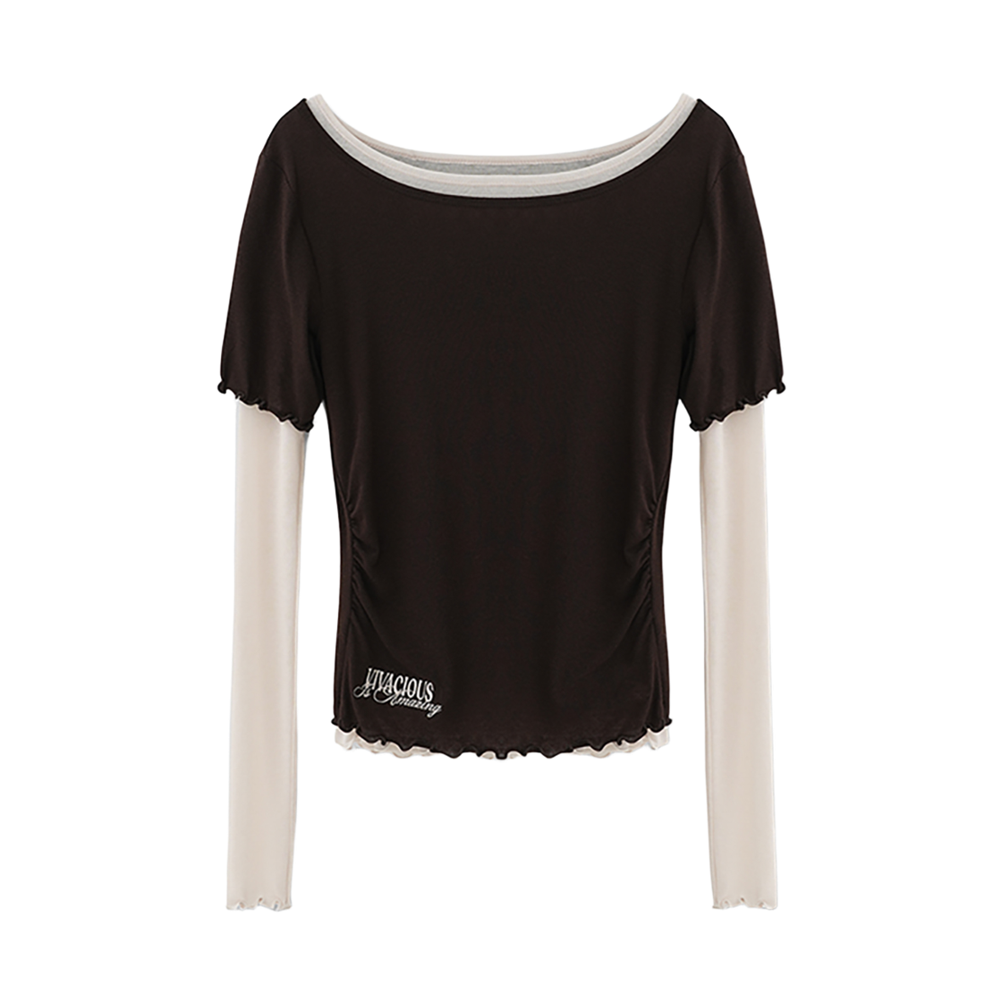 VV63TS02BRBE VIVACIOUS Fle Merrow Wool Short&Long Sleeve Set BROWN X BEIGE