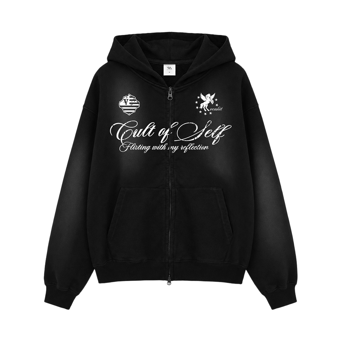 26FV007 Venhit Cult of Self Washed Zip-Up Hoodie Black