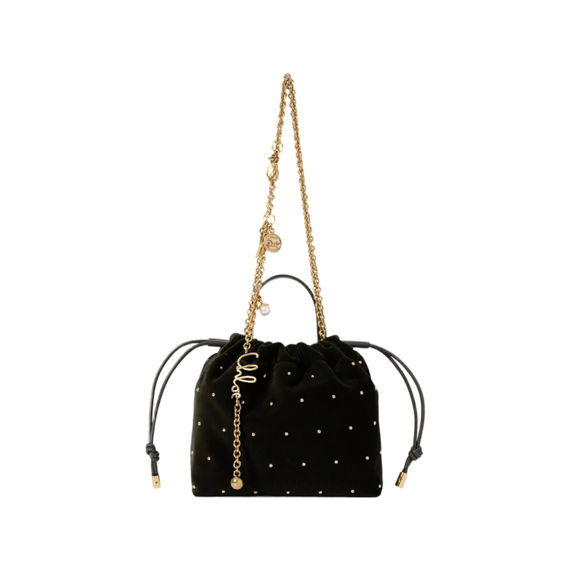 CH26WP126T15001 Chloe Mini Chloe Icons Shoulder Bag with Chain in Velvet with Studs Black
