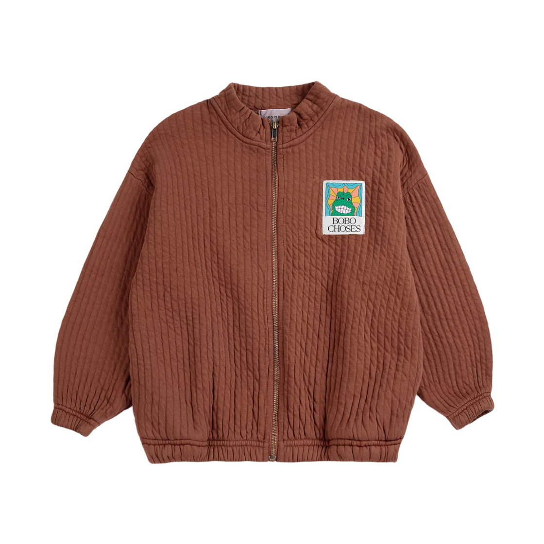 (키즈) 보보쇼즈 비스트 태그 집 퀼티드 스웨트셔츠 브라운((Kids) Bobo Choses Beast Tag Zipped Quilted Sweatshirt Brown)