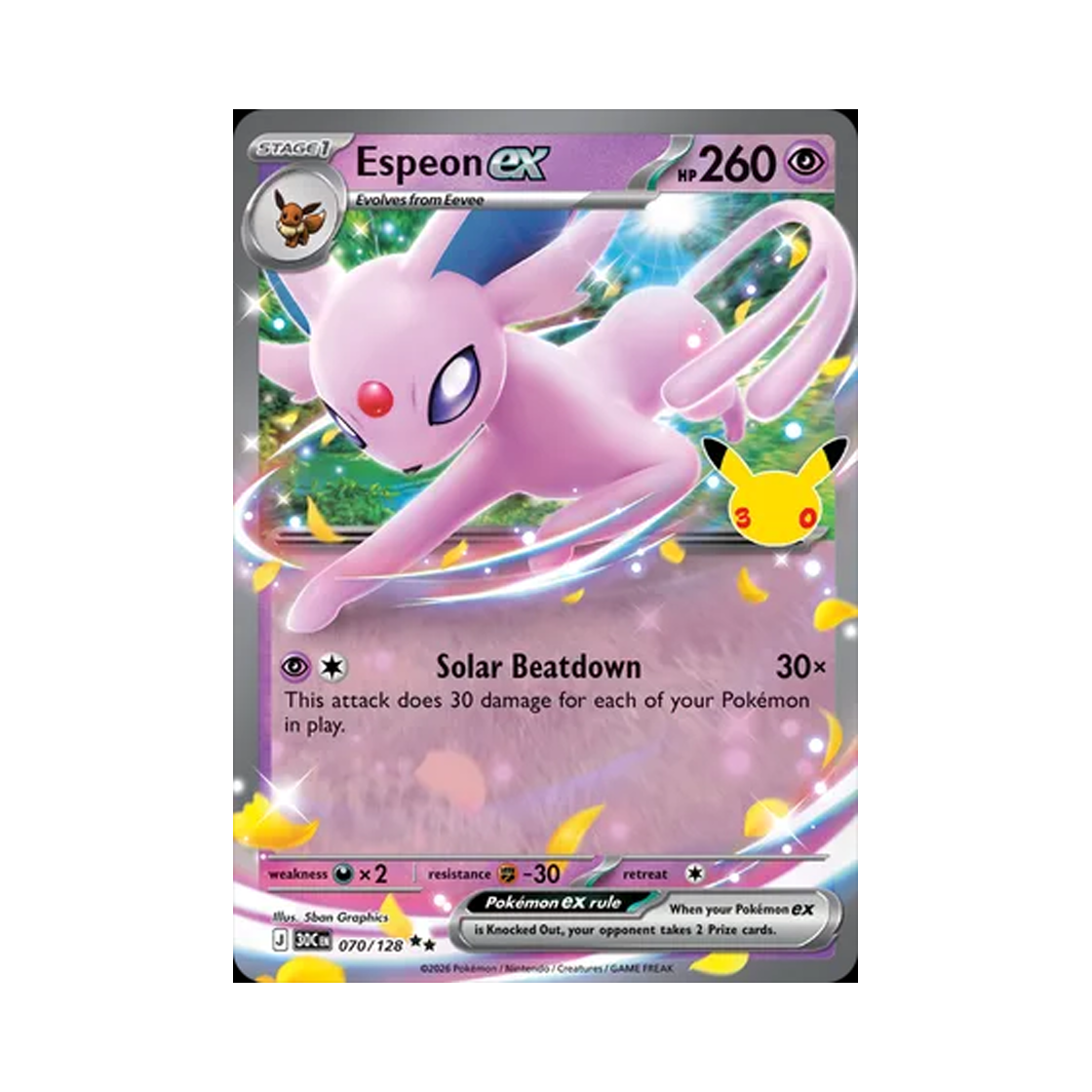 30C070-128 Pokemon TCG Espeon ex RR 30th Celebration (English Ver.)