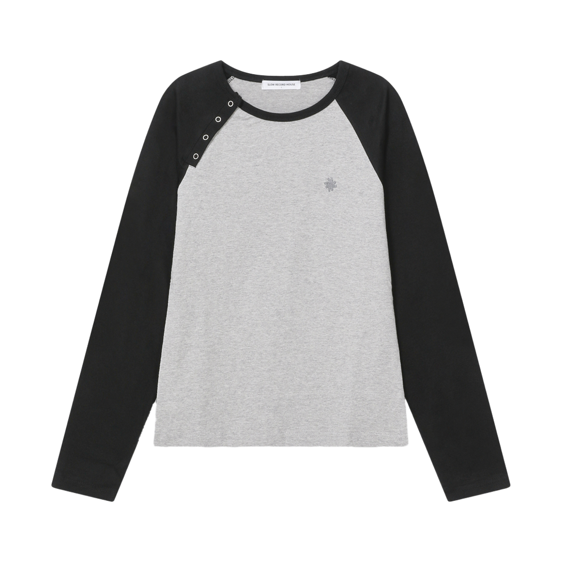 SR16FTOP03BK SLOW RECORD HOUSE Shoulder Snap Raglan Long Sleeve Black