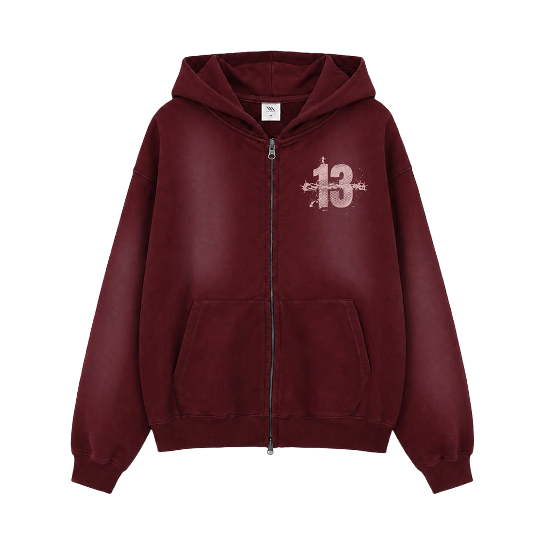26FV007 Venhit Horse 13 Washed Zip-Up Hoodie Burgundy