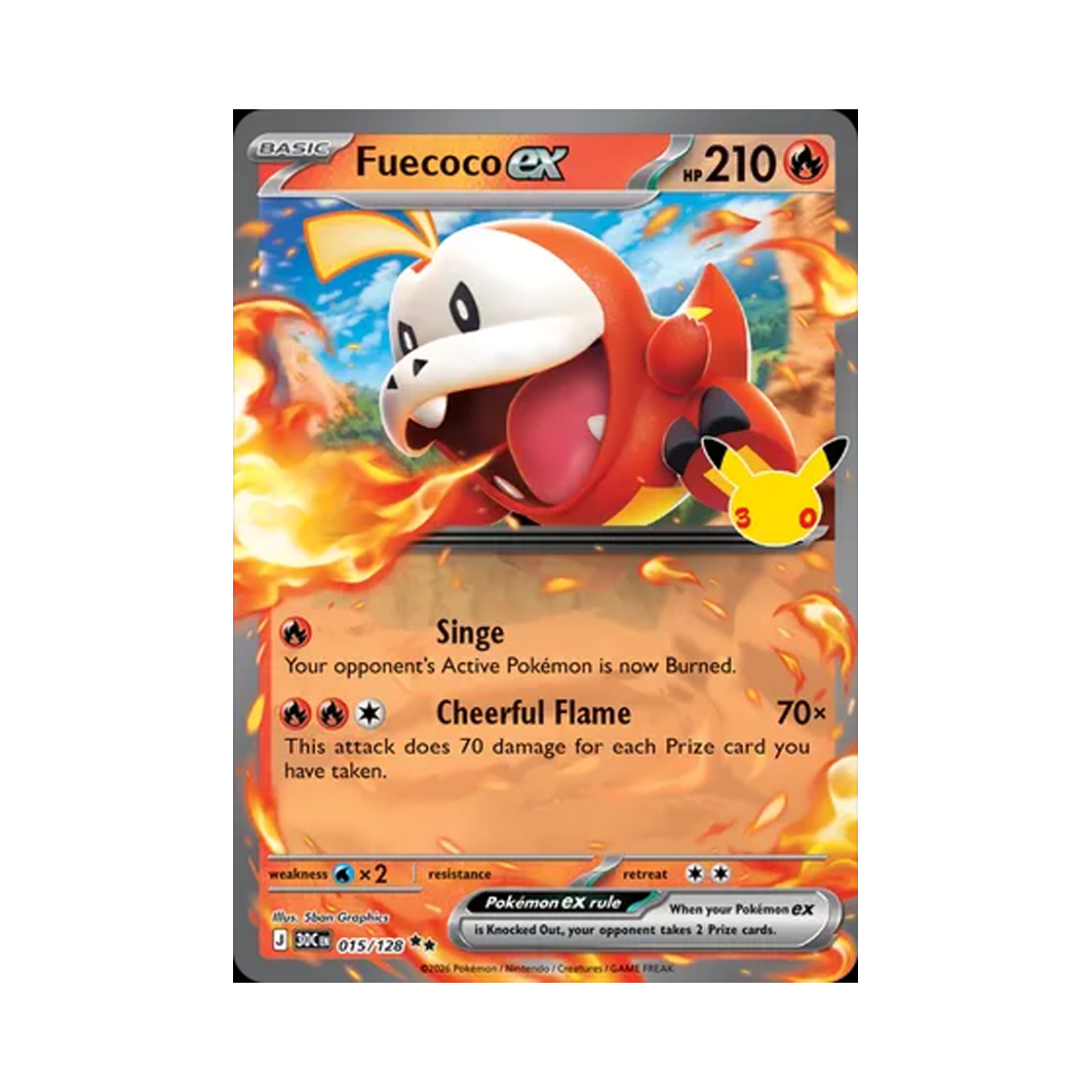 30C015-128 Pokemon TCG Fuecoco ex RR 30th Celebration (English Ver.)