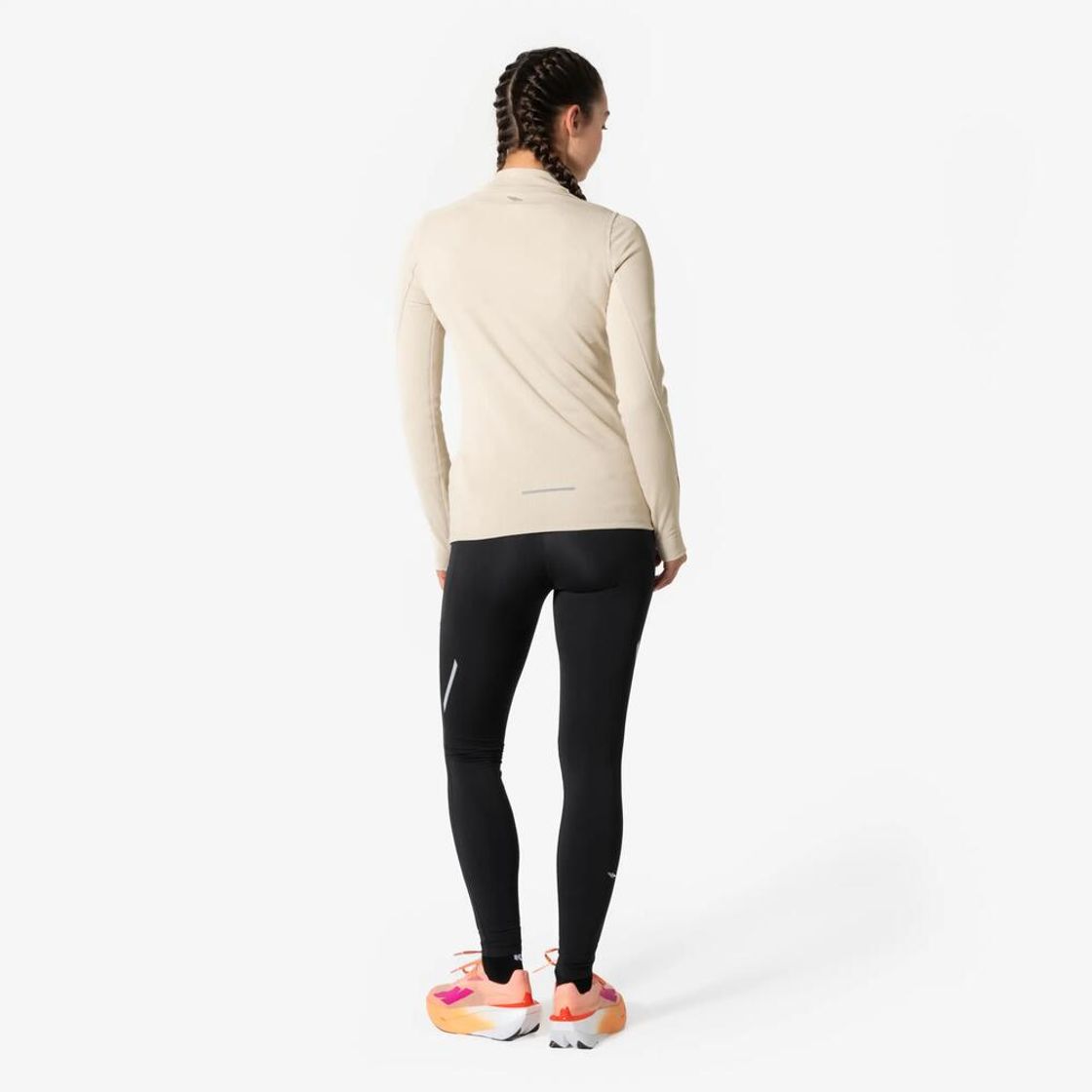데카트론 여성 리브드 하프집 러닝 긴팔 티 런 웜 플로우 린넨 베이지(Decathlon Women's Ribbed Half-Zip Running Long-Sleeved T-shirt Run Warm Flow Linen Beige) - 5