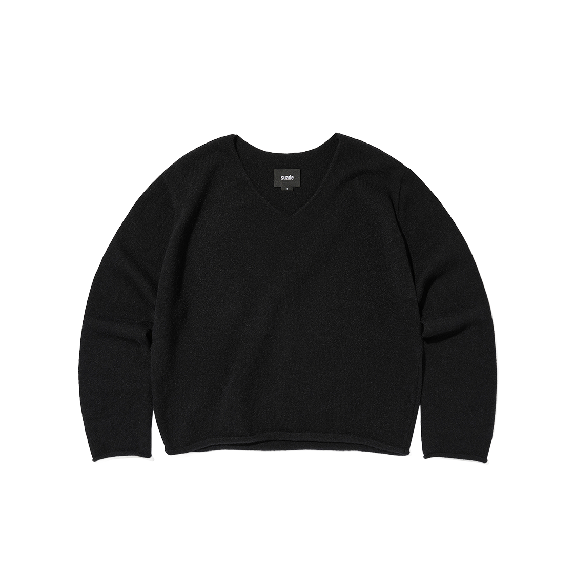 스웨이드 브이넥 롤 니트 블랙(Suade V neck rolled knit Black) - 1