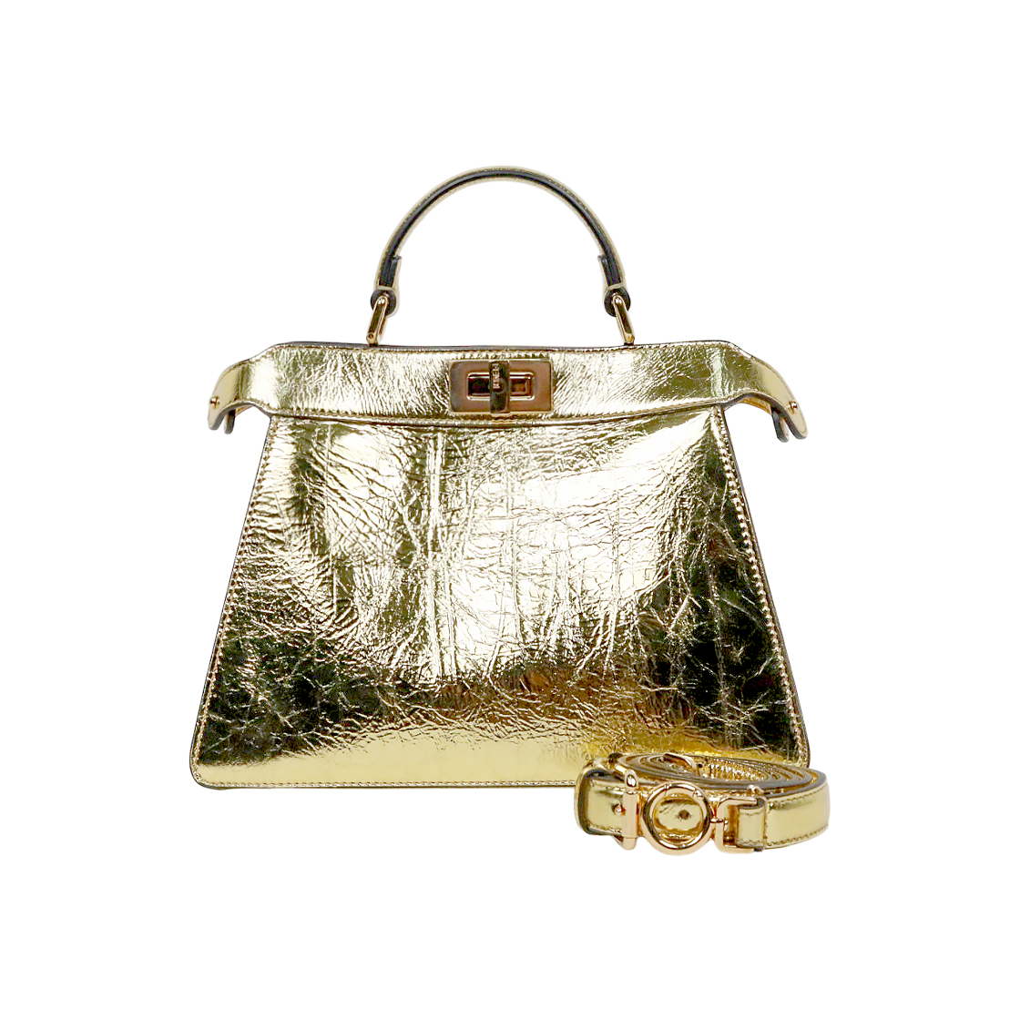 ITJVT9KTUGA2 Fendi Small Metallic Gold Leather Peekaboo 2Way Bag