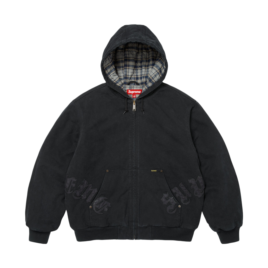 - Supreme Leather Applique Hooded Work Jacket Black - 26FW