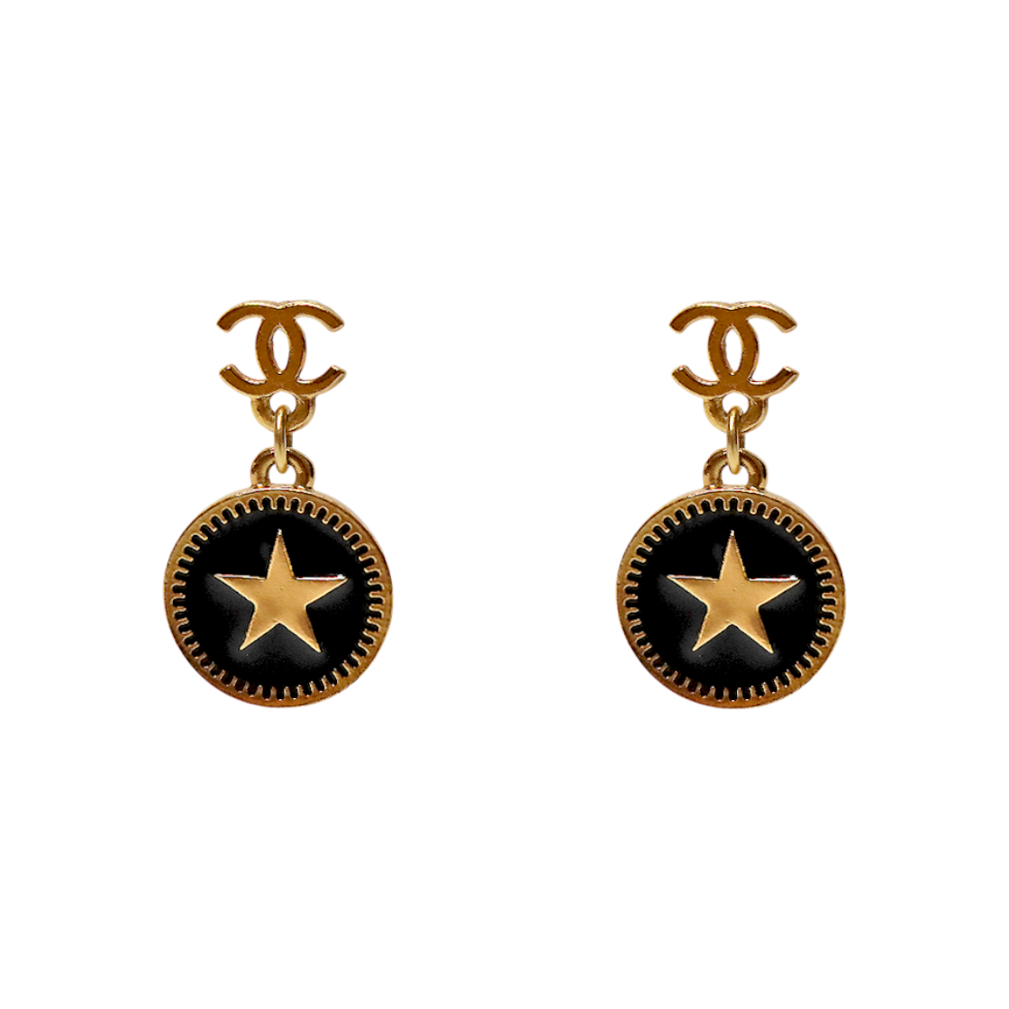 ITDEH96RGRUR Chanel Round Star CC Gold Earrings