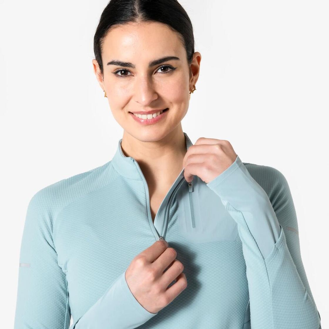데카트론 여성 하프집 러닝 긴팔 티 런 웜 900 레이니 블루(Decathlon Women's Half-Zip Running Long-Sleeved T-shirt Run Warm 900 Rainy Blue) - 3