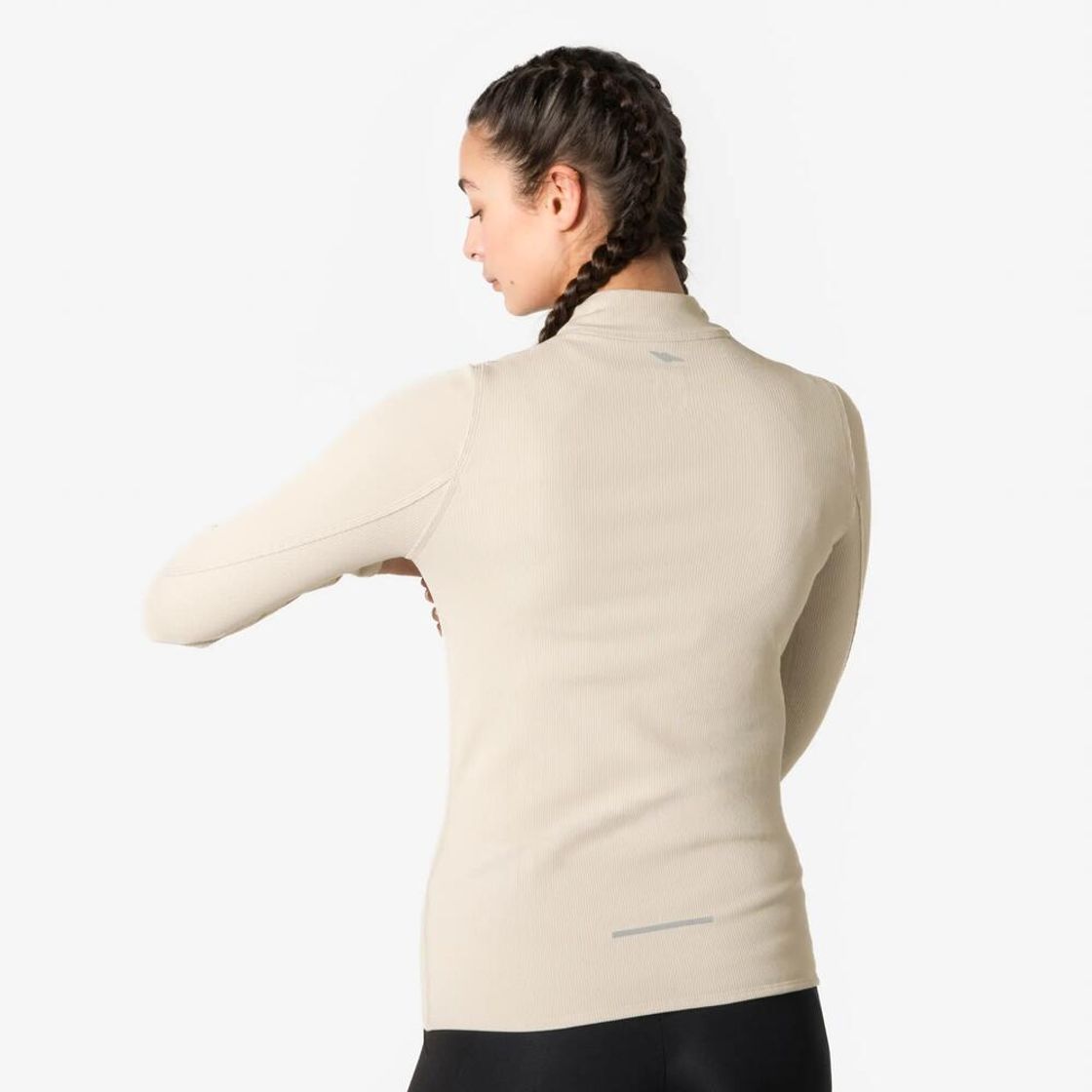 데카트론 여성 리브드 하프집 러닝 긴팔 티 런 웜 플로우 린넨 베이지(Decathlon Women's Ribbed Half-Zip Running Long-Sleeved T-shirt Run Warm Flow Linen Beige) - 3