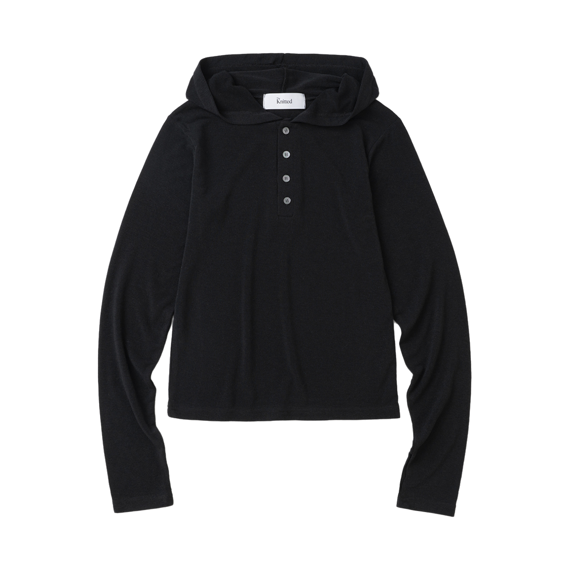 니티드 여성 핑거홀 이지 롱슬리브 후드 티셔츠 블랙(Knitted Fingerhole Easy Long Sleeve Woman Hood T-Shirt Black)