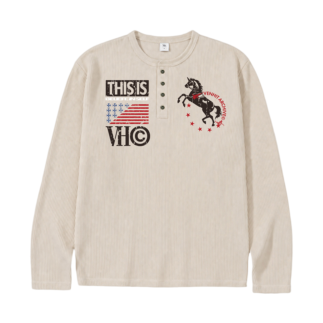 벤힛 VTA VINTAGE 와플 헨리넥 롱슬리브 아이보리(Venhit VTA VINTAGE Henley Neck Long Sleeve Ivory) - 2