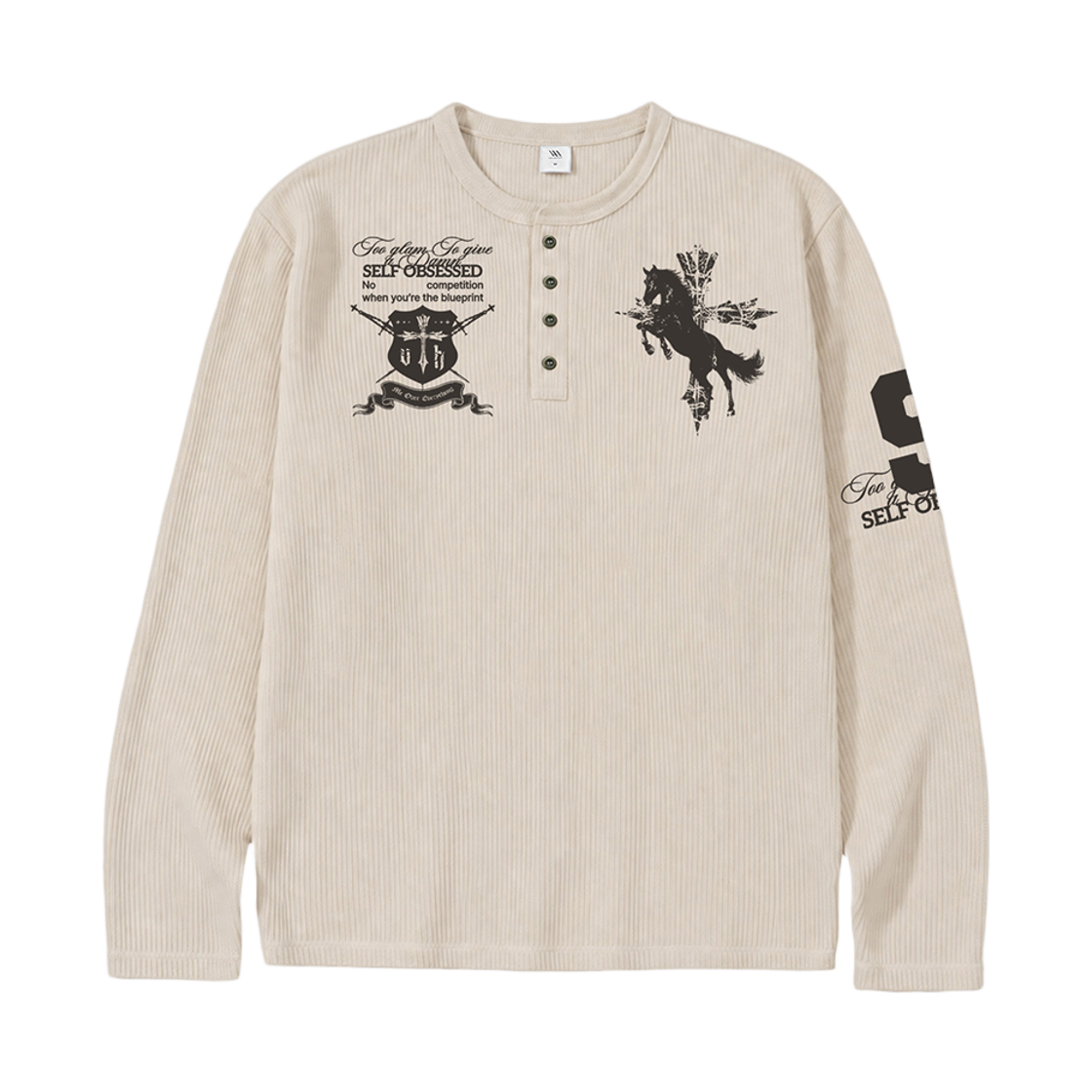 26FV007 Venhit SELF OBSESSED Henley Neck Long Sleeve Ivory