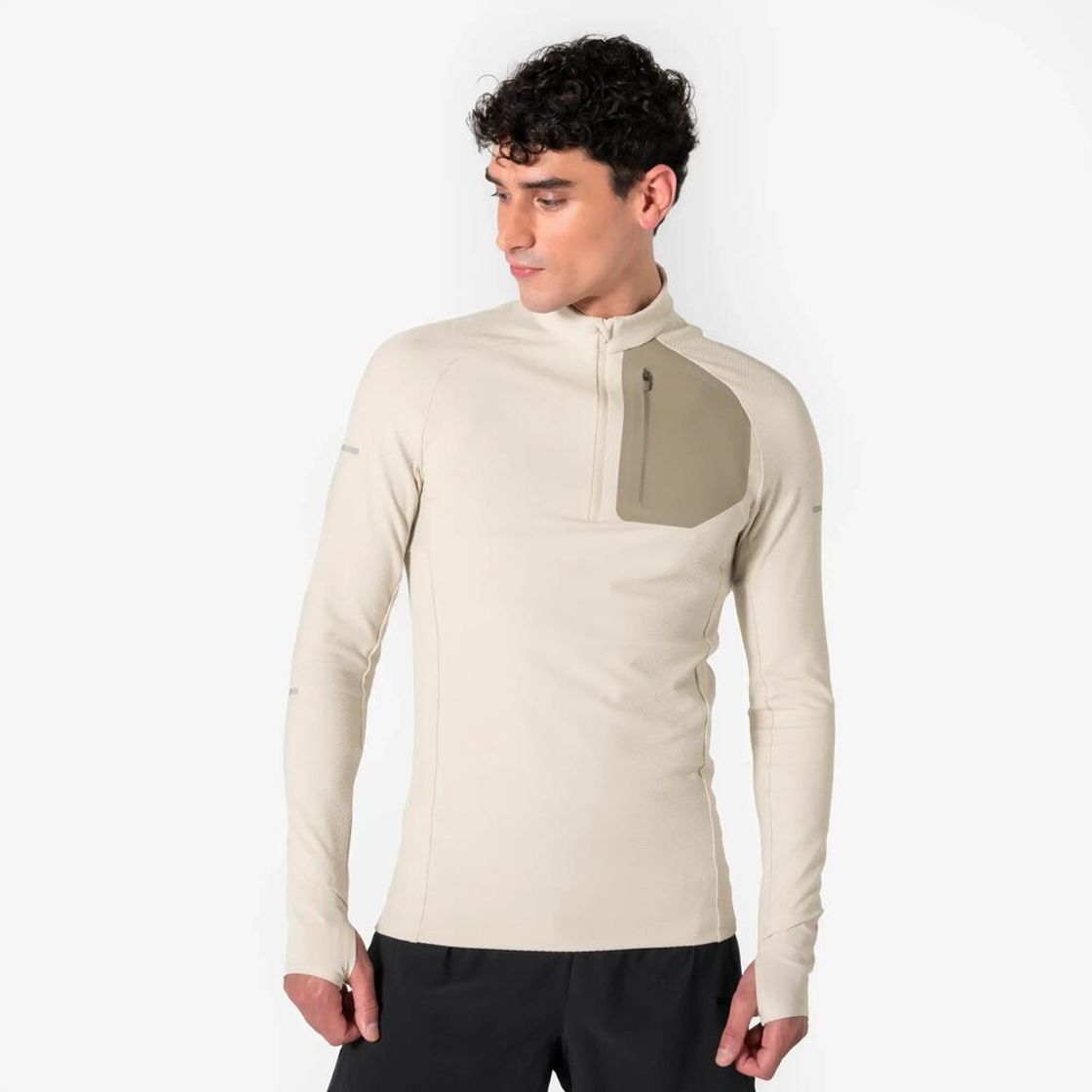 데카트론 남성 하프집 러닝 긴팔 티 런 웜 900 린넨 베이지(Decathlon Men's Half-Zip Running Long-Sleeved T-shirt Run Warm 900 Linen Beige) - 2