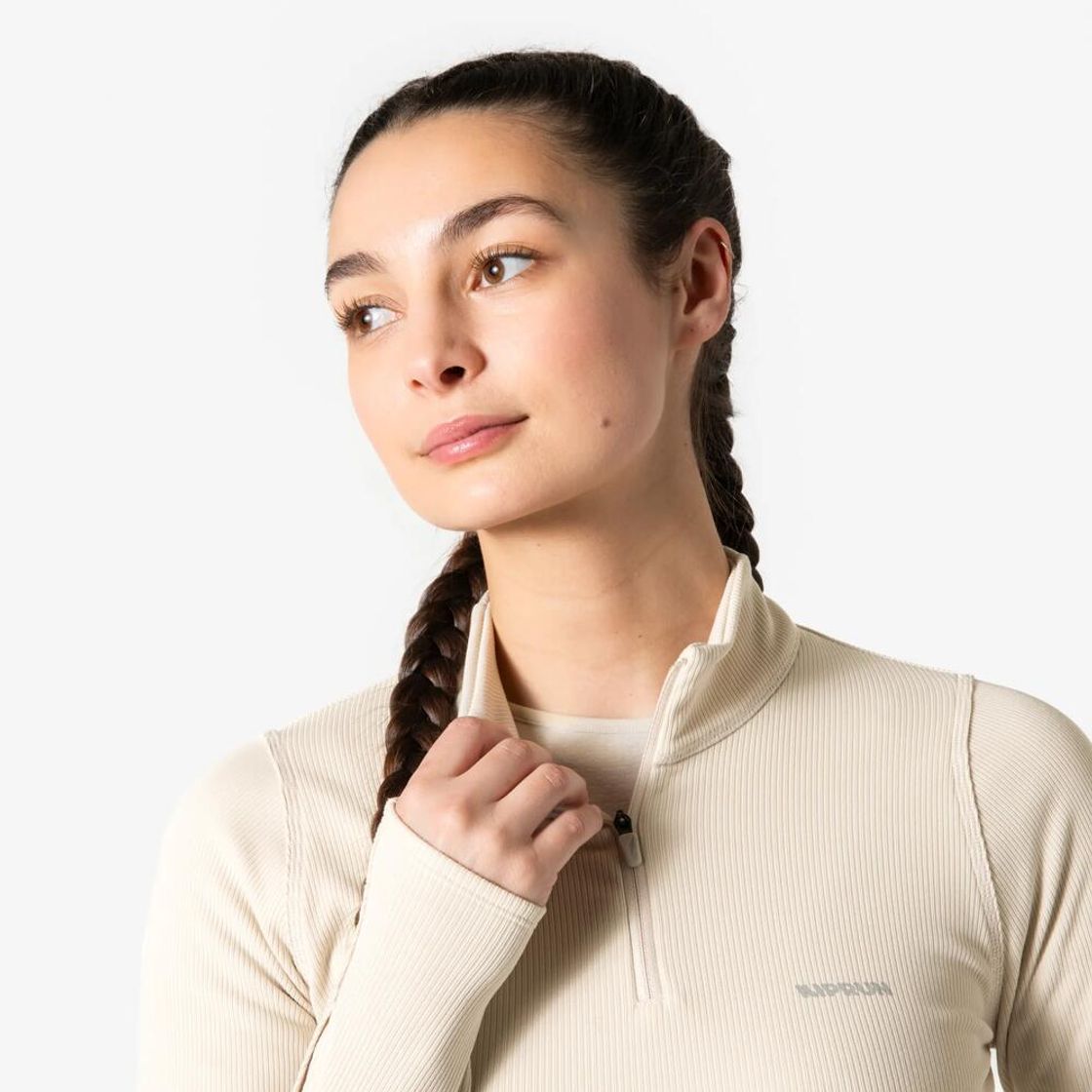데카트론 여성 리브드 하프집 러닝 긴팔 티 런 웜 플로우 린넨 베이지(Decathlon Women's Ribbed Half-Zip Running Long-Sleeved T-shirt Run Warm Flow Linen Beige) - 6