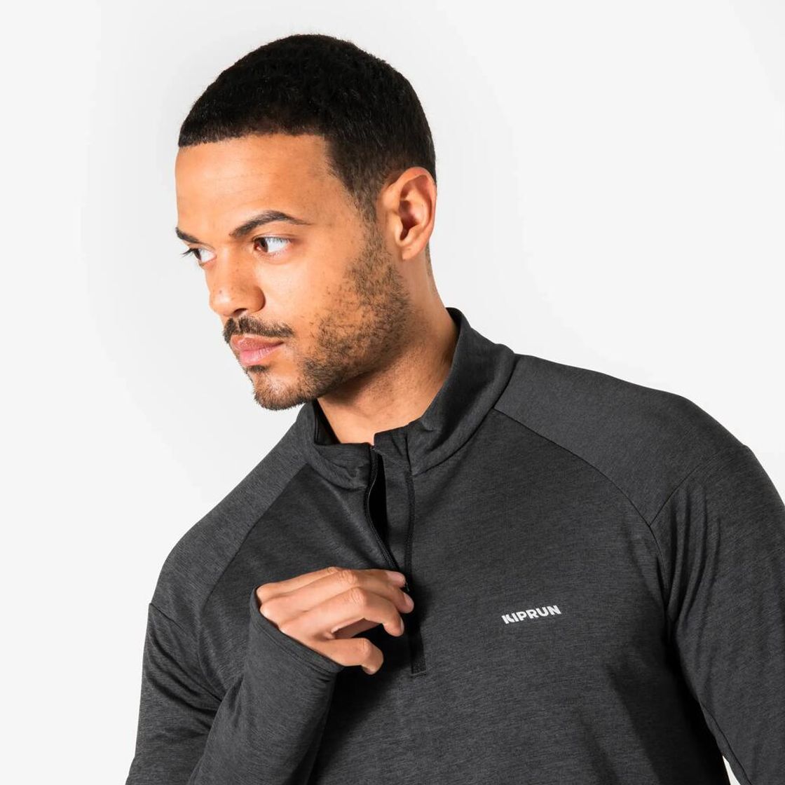 데카트론 남성 하프집 러닝 긴팔 티 런 웜 100 스모크 블랙(Decathlon Men's Half-Zip Running Long-Sleeved T-shirt Run Warm 100 Smoke Black) - 4