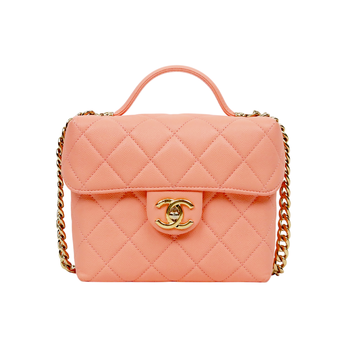 ITIBAGRFUPDQ Chanel Coral Caviar Quilted CC Top Handle Box Bag