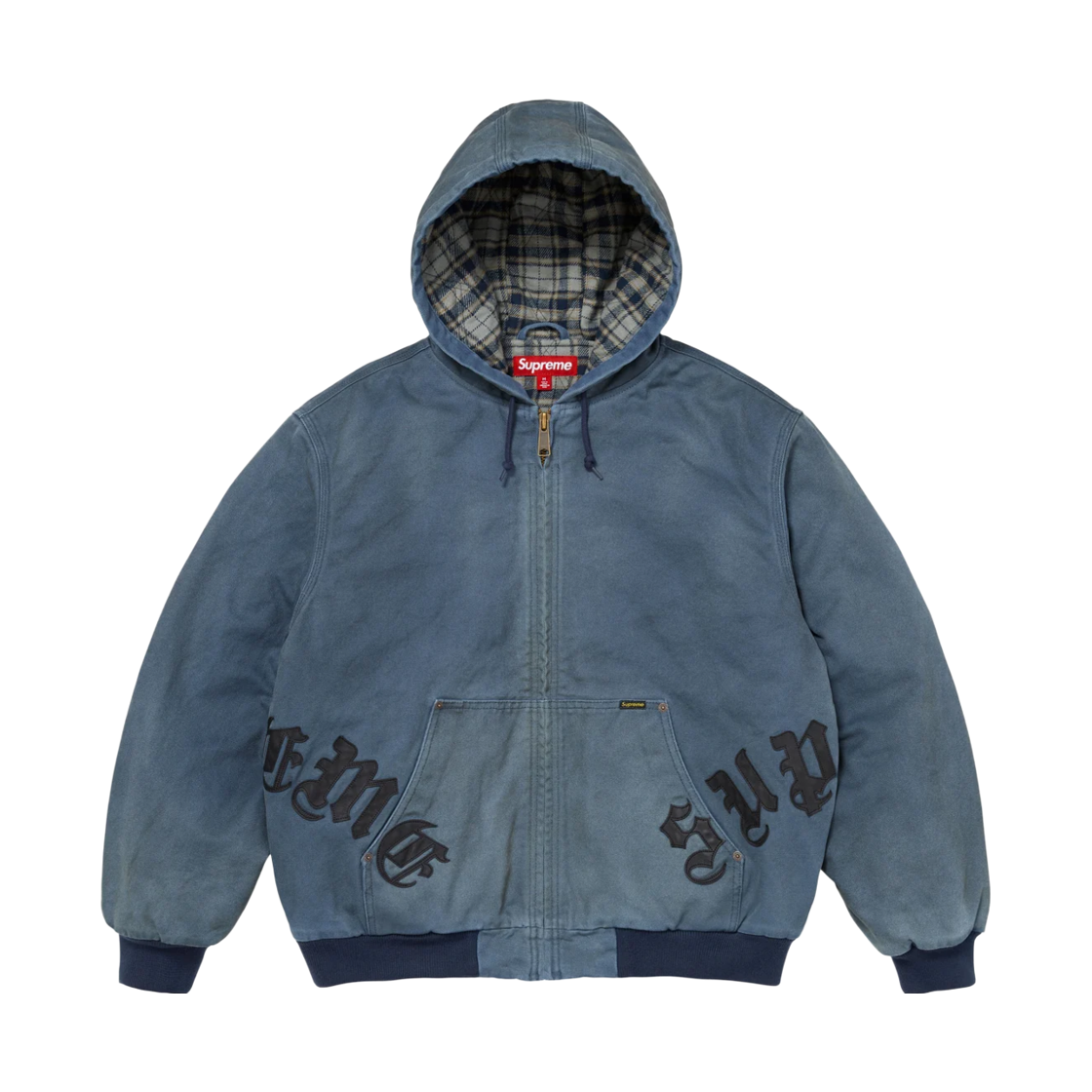 - Supreme Leather Applique Hooded Work Jacket Navy - 26FW