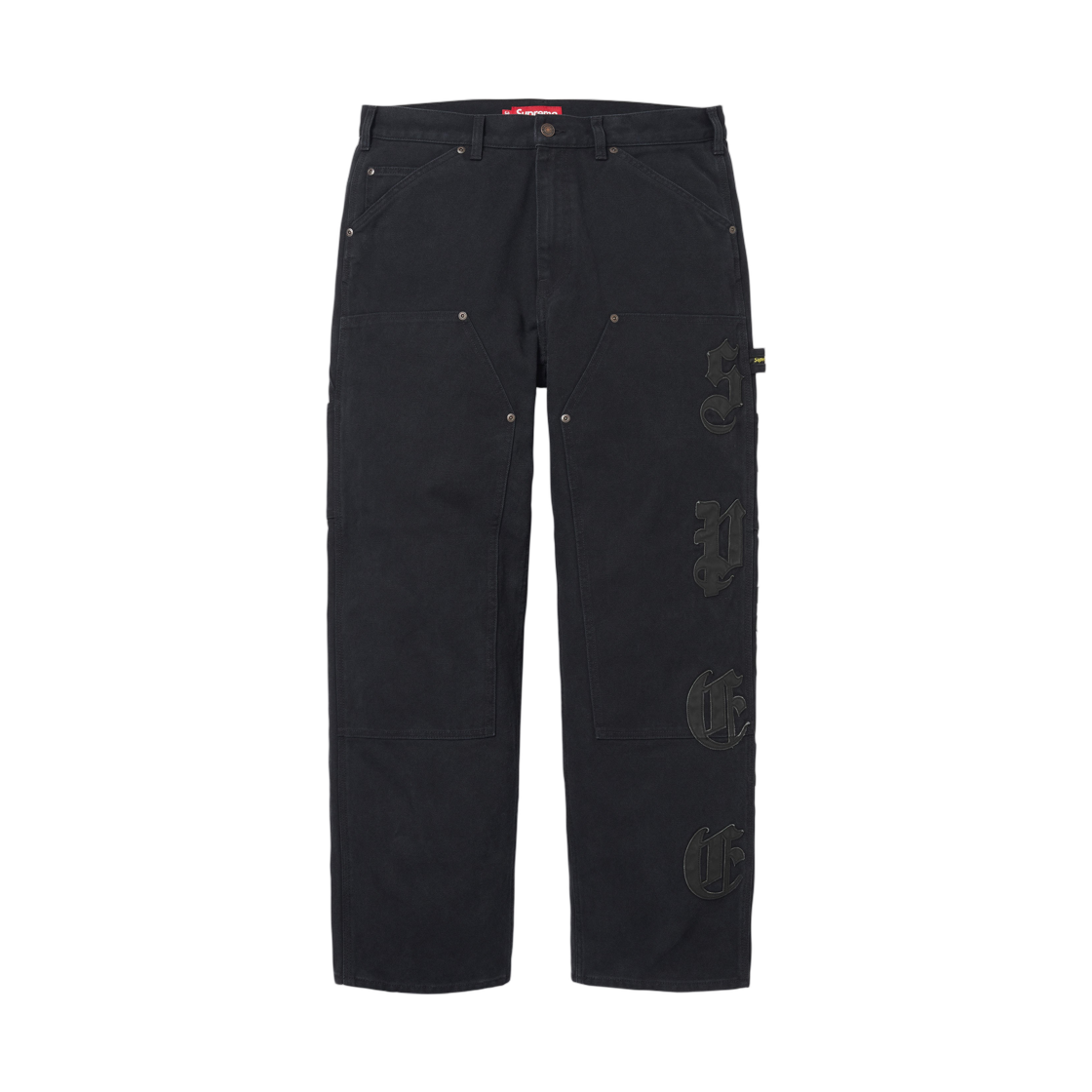 - Supreme Leather Applique Double Knee Painter Pant Black - 26FW
