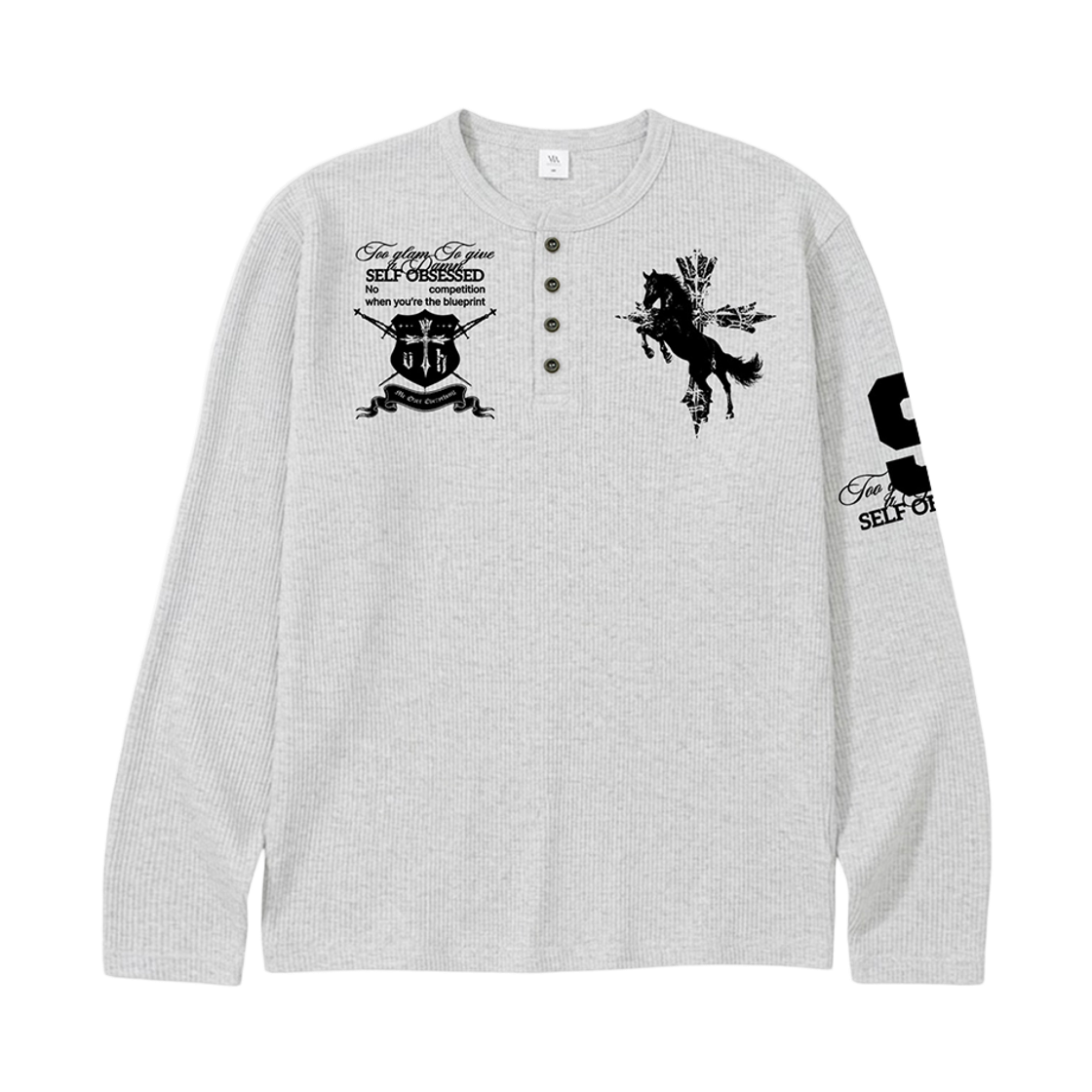 26FV007 Venhit SELF OBSESSED Henley Neck Long Sleeve Gray