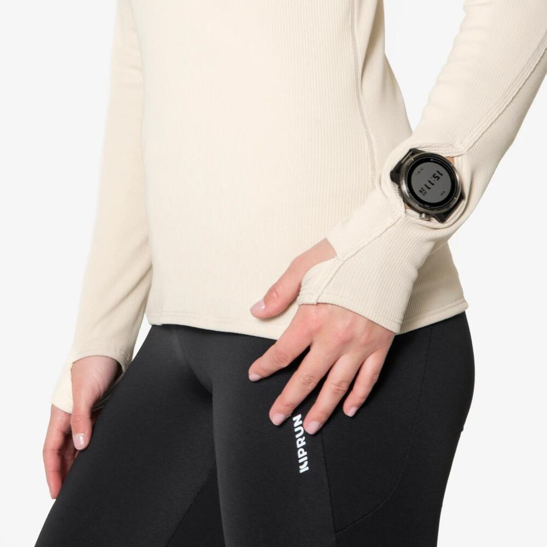 데카트론 여성 리브드 하프집 러닝 긴팔 티 런 웜 플로우 린넨 베이지(Decathlon Women's Ribbed Half-Zip Running Long-Sleeved T-shirt Run Warm Flow Linen Beige) - 8