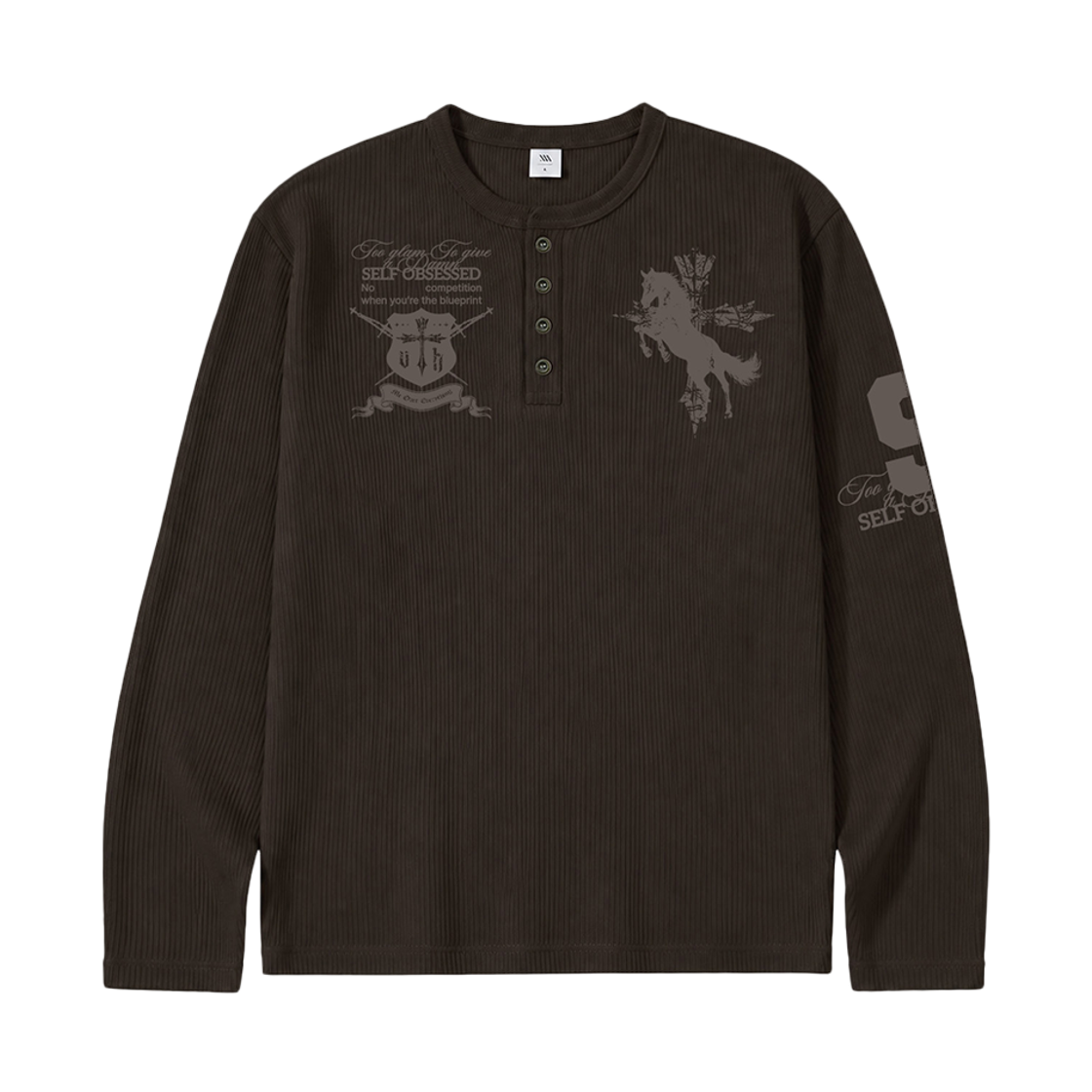 벤힛 SELF OBSESSED 와플 헨리넥 롱슬리브 브라운(Venhit SELF OBSESSED Henley Neck Long Sleeve Brown) - 2