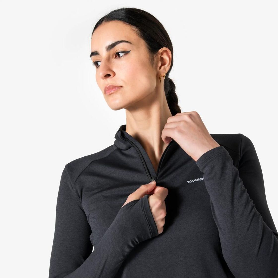 데카트론 여성 하프집 러닝 긴팔 티 런 코어 스모크 블랙(Decathlon Women's Half-Zip Running Long-Sleeved T-shirt Run Core Smoke Black) - 6