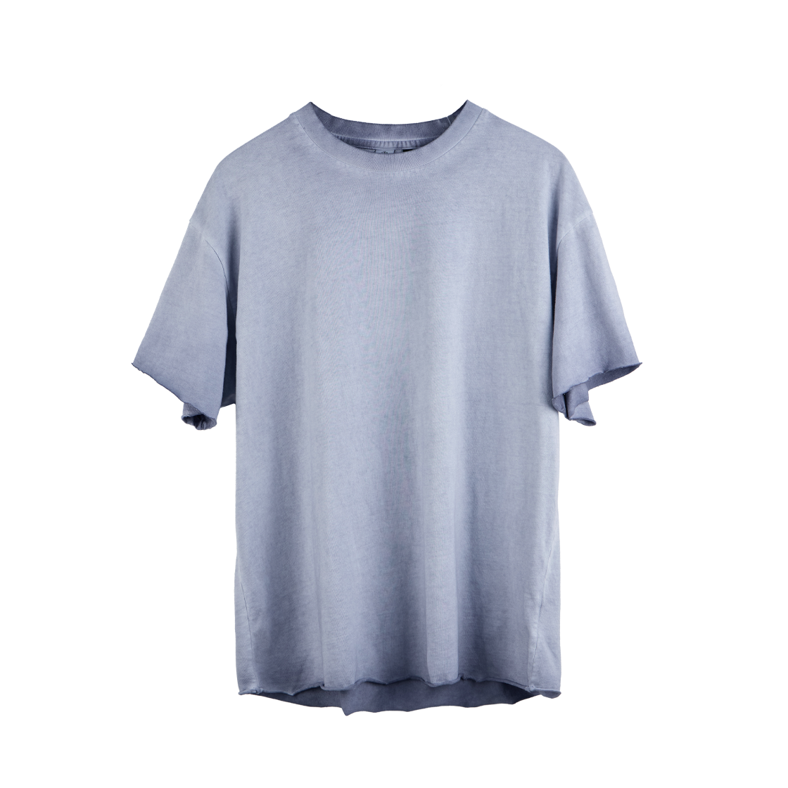 폴리테루 포그 1/2 티 로우 컷 하드 워시드 라이트 블루(Polyteru Fog 1/2 Tee Raw Cut Hard Washed Light Blue)
