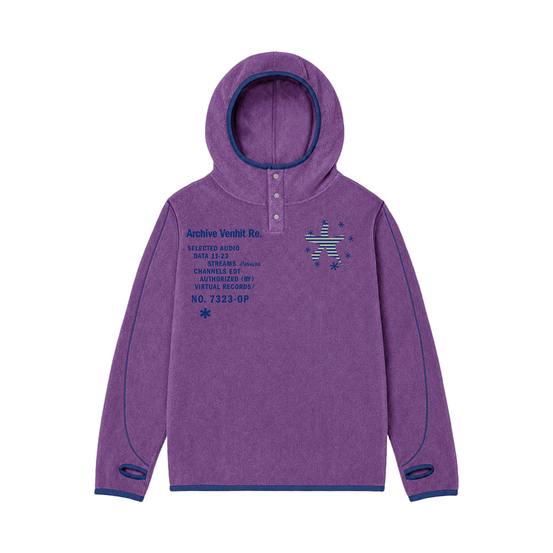 26FV007 Venhit STARFISH Fleece High Henley Neck Hoodie Purple