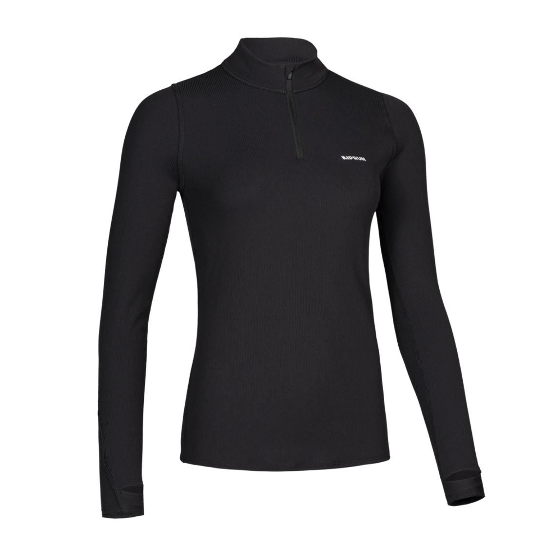 8995159 Decathlon Women's Half-Zip Running Long-Sleeved T-shirt Run Warm Flow Smoke Black