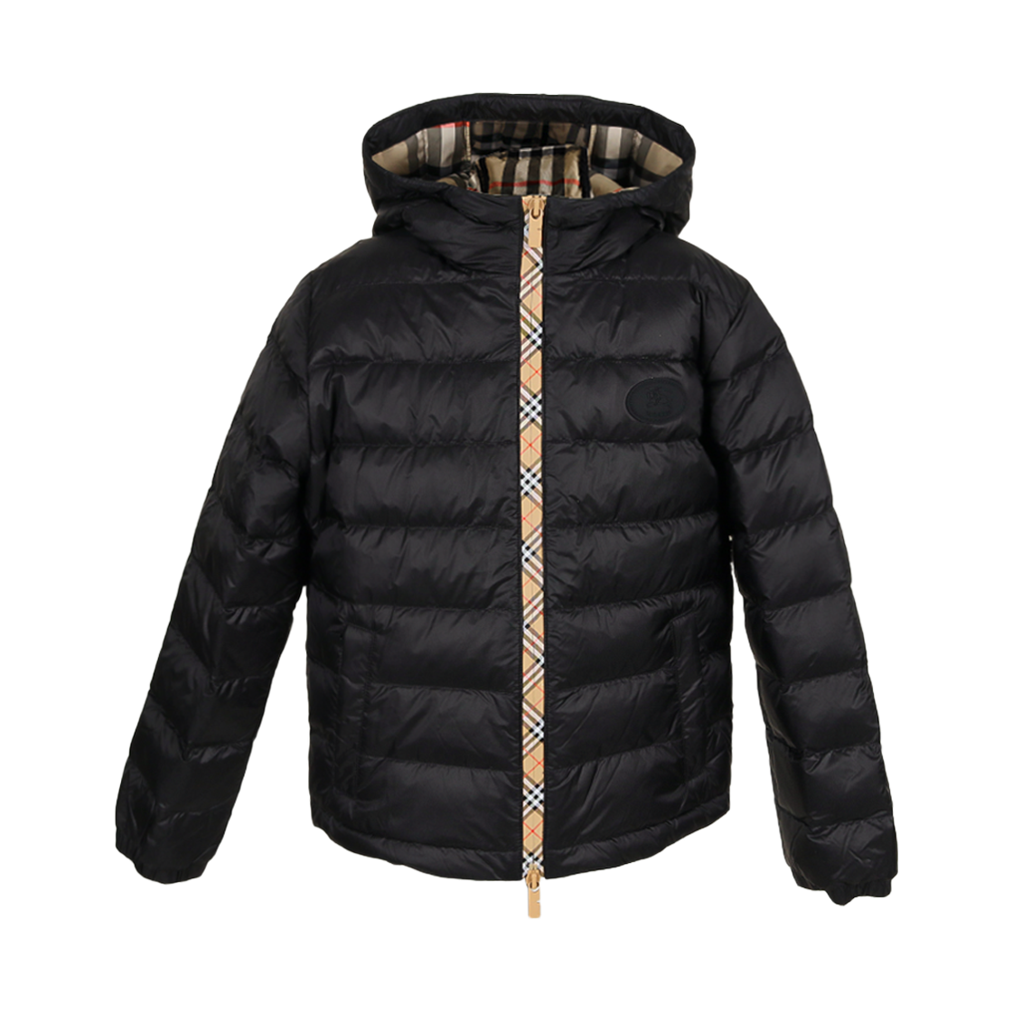 8119808 A1189 6-10Y [20% 쿠폰] (Kids) Burberry Checker Tape Nylon Hooded Puffer Jacket Black