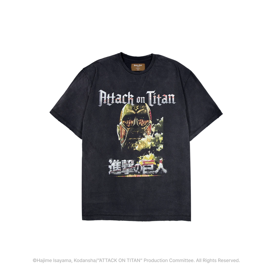UMCAOTCOTBK [예약 배송][Attack On Titan I Undermycar] Colossal Titan Vintage Washed T-Shirts Faded Black