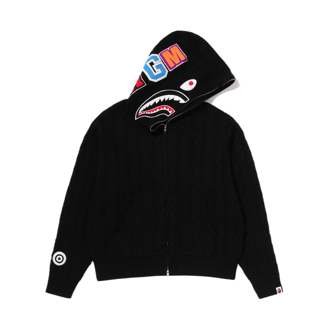 - BAPE Cable Knit Shark Relaxed Fit Full Zip Hoodie Black